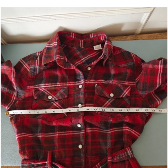 Red Plaid Belted  Cotton Mini Shirt Dress - Sz Med, 90s, y2k - Picture 10 of 13